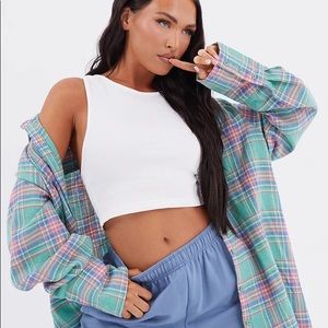 PLT Mint Oversized Checked Shirt